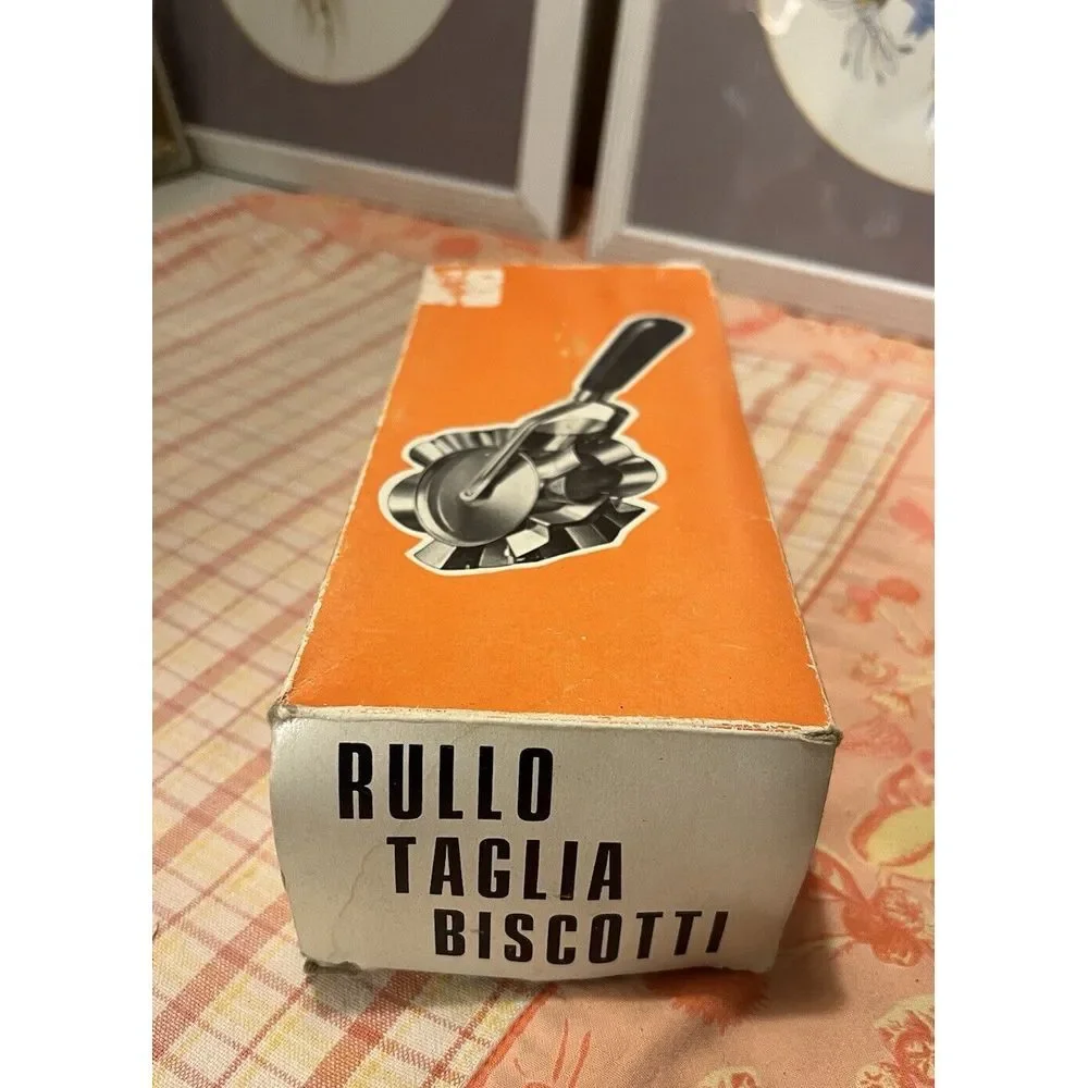 Vintage Italy Rolling Cookie Roller Cutter Metal Wooden Handle 6 Shapes Biscotti